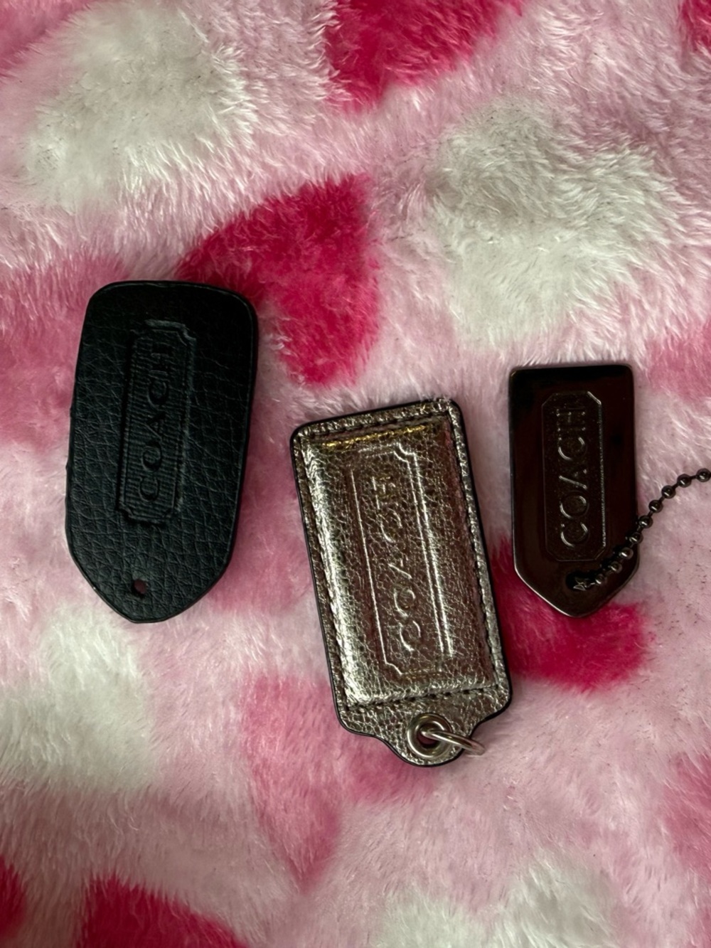Coach Leather and Metallic Tag Trio - Black, Bronze, Brown